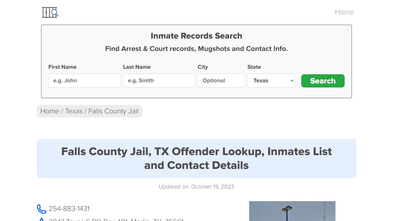 Falls County Jail, TX Offender Locator, Inmate Roster